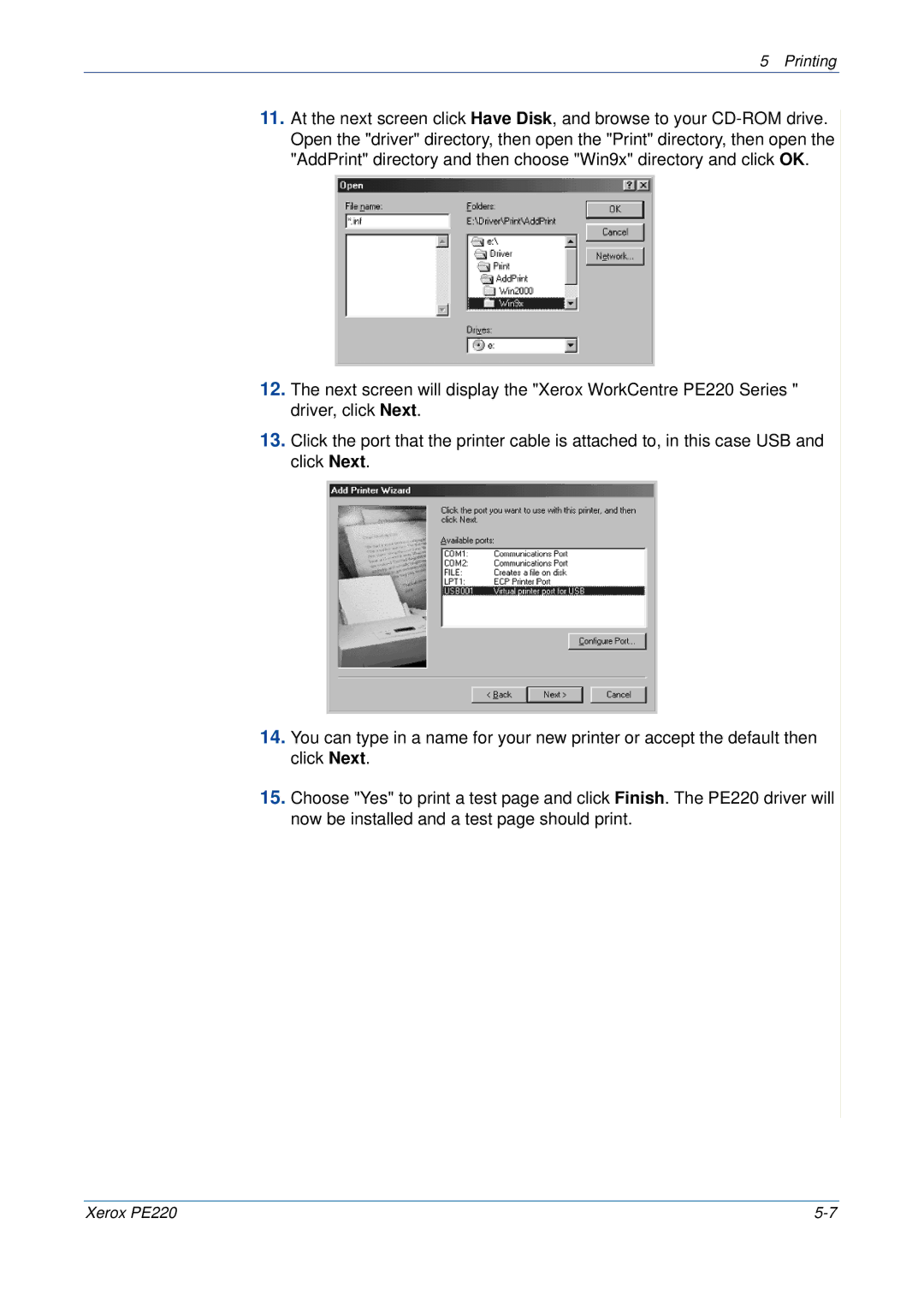 Xerox PE220 manual Printing 