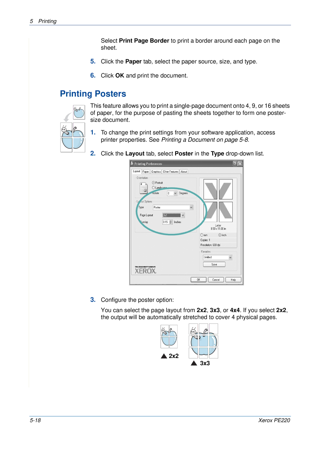 Xerox PE220 manual Printing Posters, 2x2 