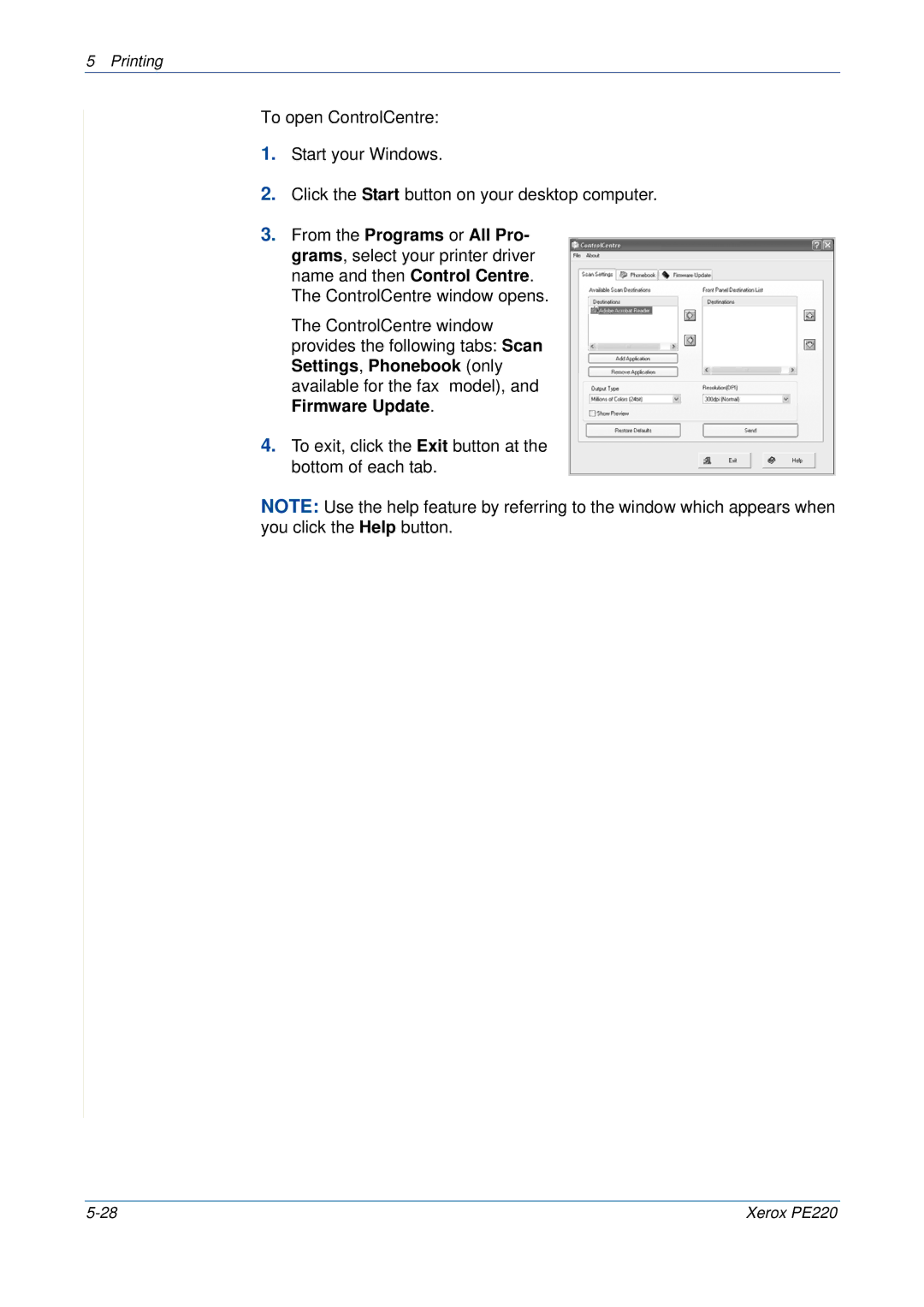 Xerox PE220 manual Printing 