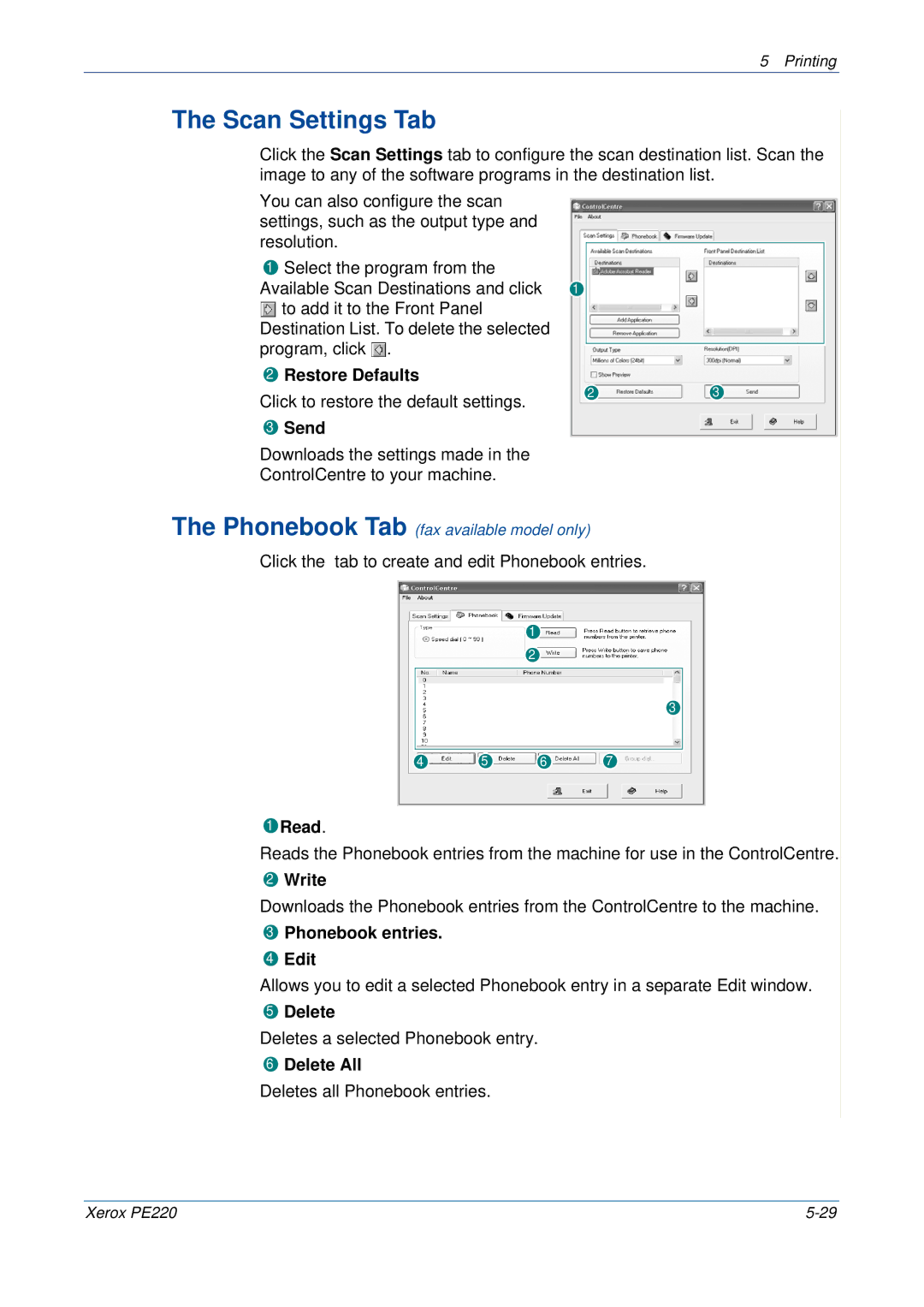 Xerox PE220 manual Scan Settings Tab 