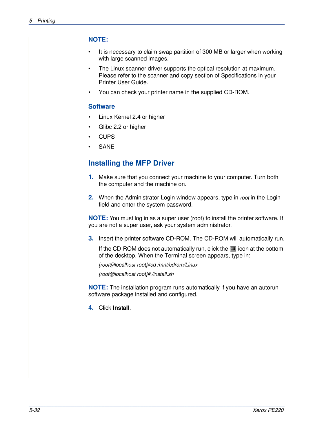 Xerox PE220 manual Installing the MFP Driver, Software 