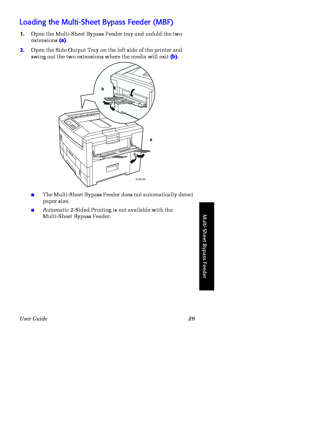 Xerox Phaser 2135 manual Loading the Multi-Sheet Bypass Feeder MBF, User Guide 