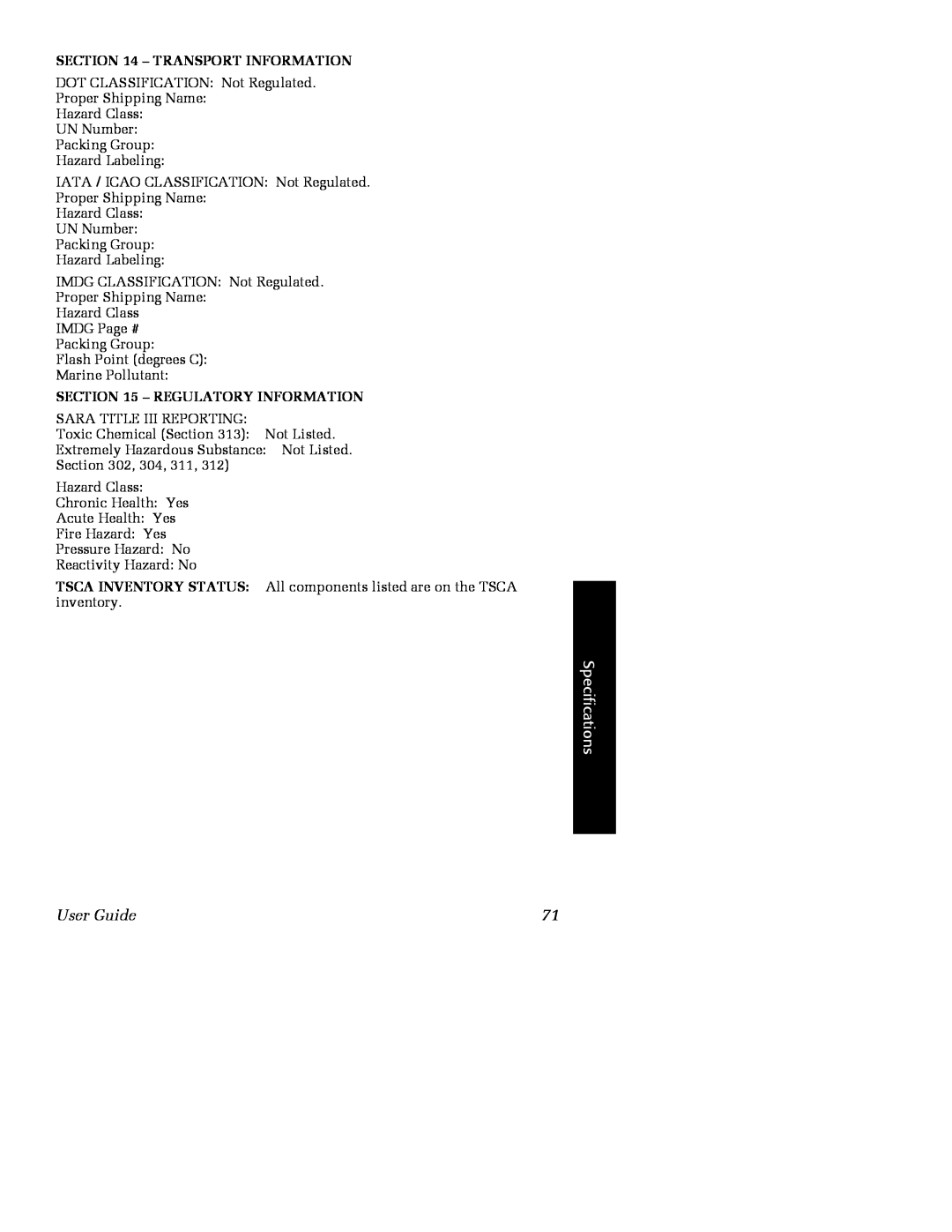 Xerox Phaser 2135 manual Specifications, User Guide, Transport Information, Regulatory Information 