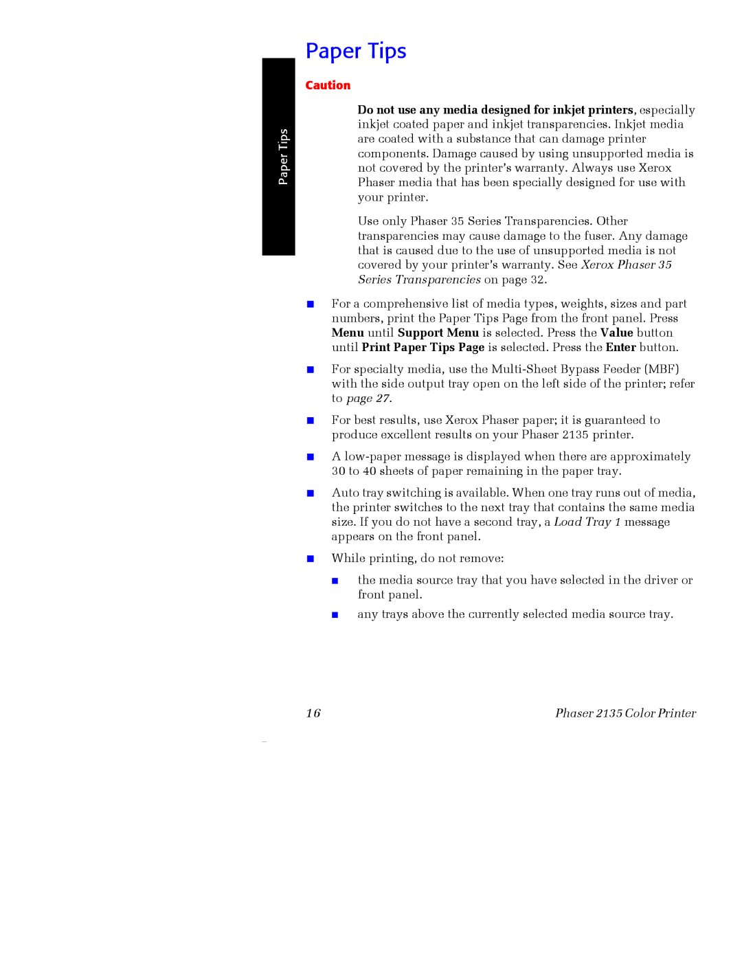 Xerox Phaser 2135 manual Paper Tips 