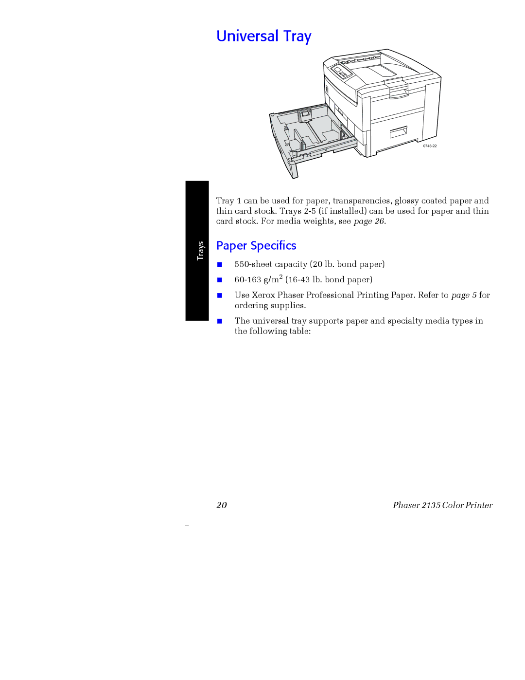 Xerox Phaser 2135 manual Universal Tray, Paper Specifics 