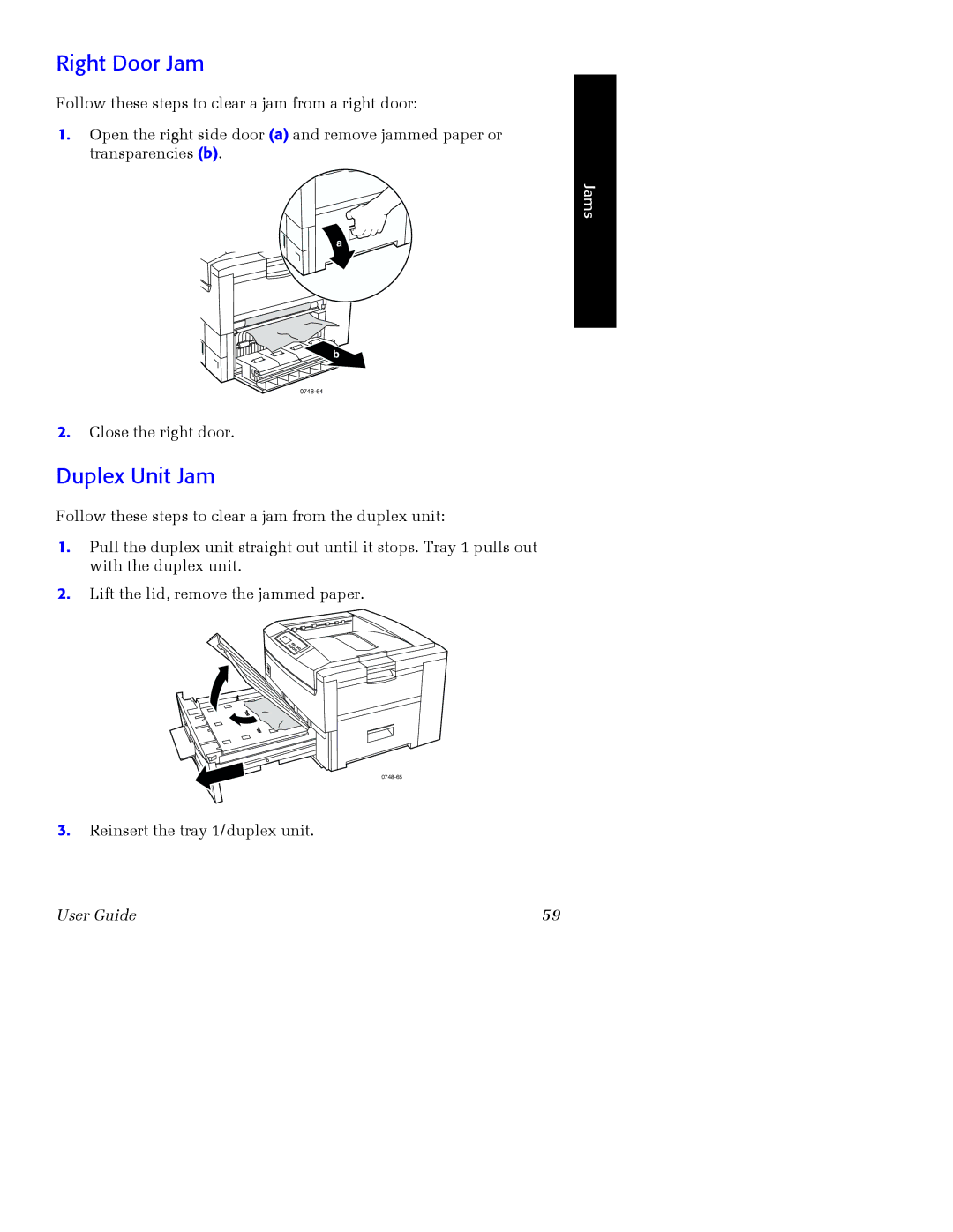 Xerox Phaser 2135 manual Right Door Jam, Duplex Unit Jam 