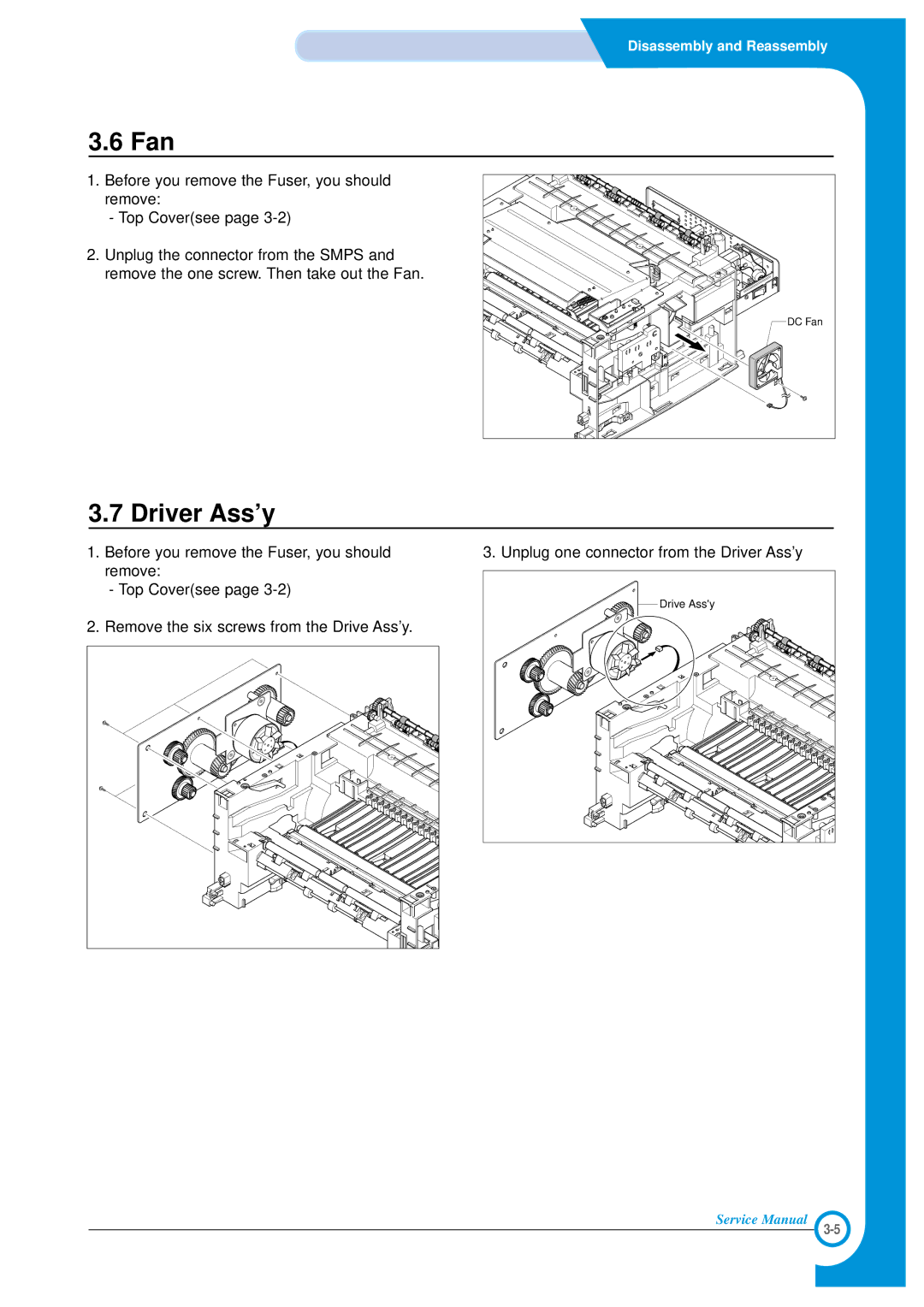 Xerox Phaser 3120 specifications Fan, Driver Ass’y 