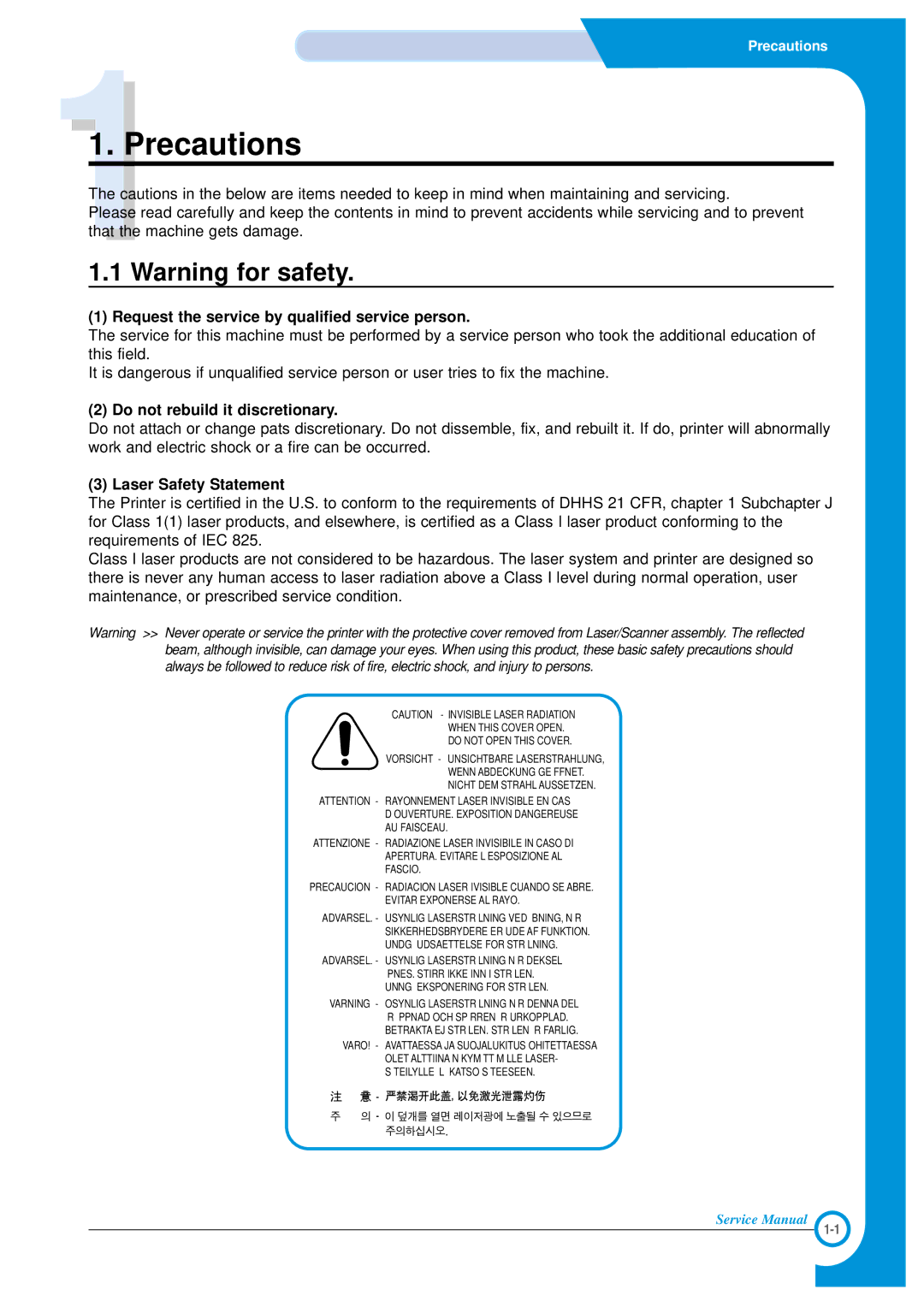 Xerox Phaser 3120 specifications Precautions 