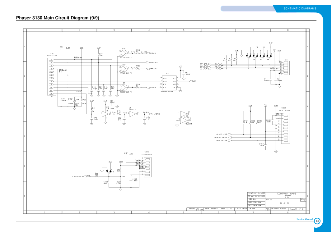 Xerox Phaser 3120 specifications Phaser 3130 Main Circuit Diagram 9/9 