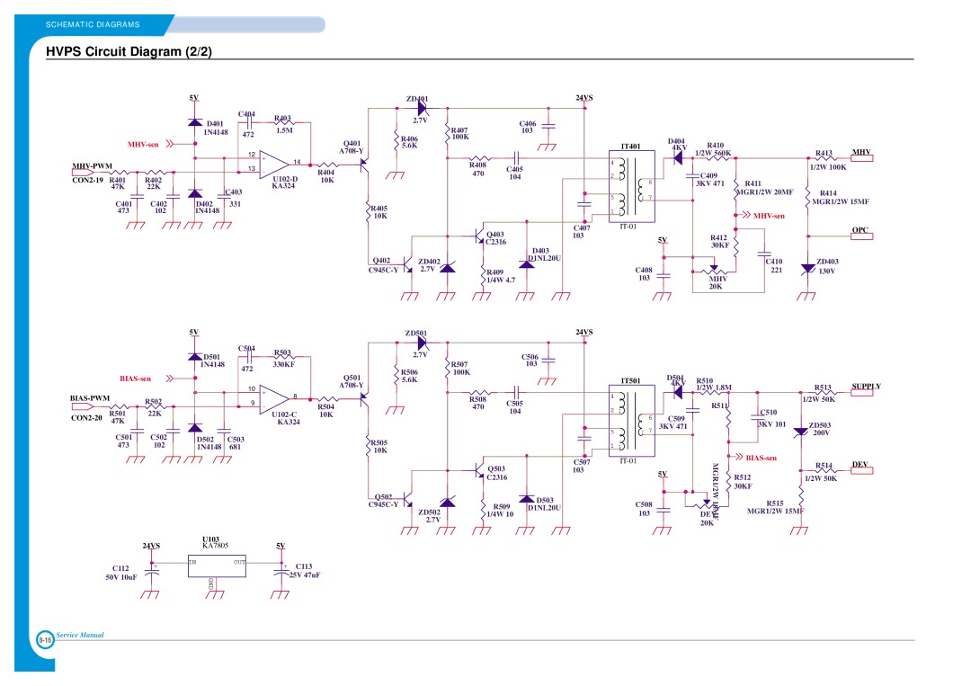 Xerox Phaser 3120 specifications Hvps Circuit Diagram 2/2 