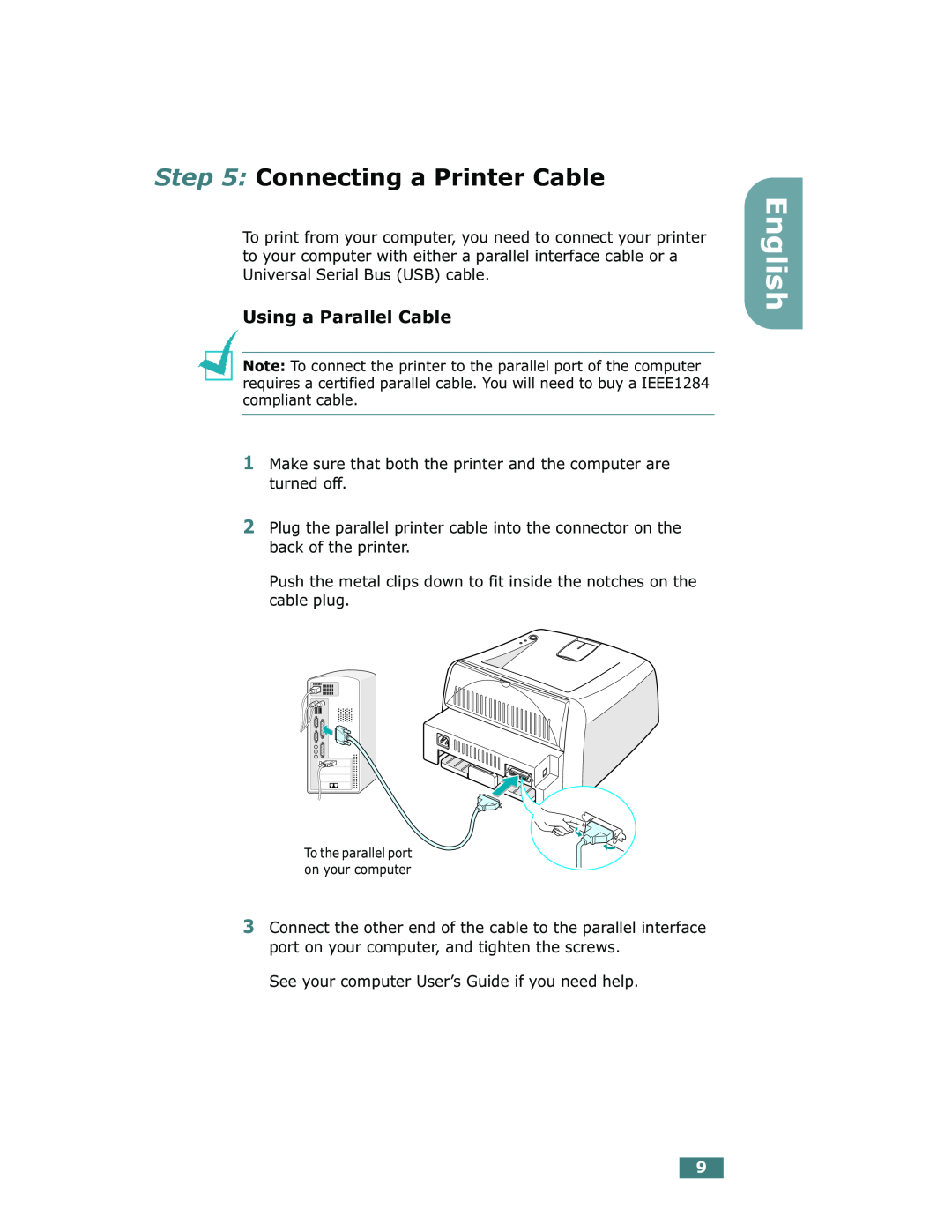 Xerox Phaser 3130 manual Connecting a Printer Cable, Using a Parallel Cable, English 