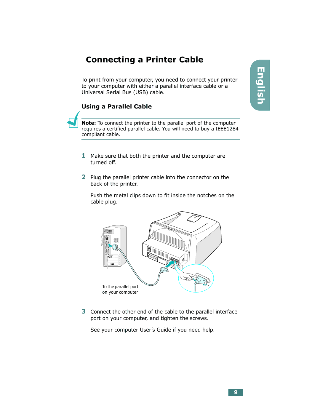 Xerox Phaser 3130 manual Connecting a Printer Cable, Using a Parallel Cable 