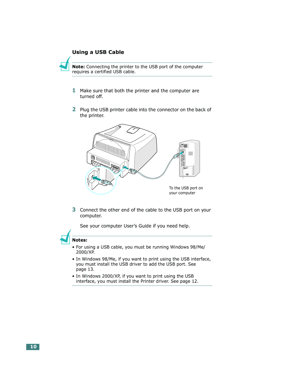 Xerox Phaser 3130 manual Using a USB Cable 