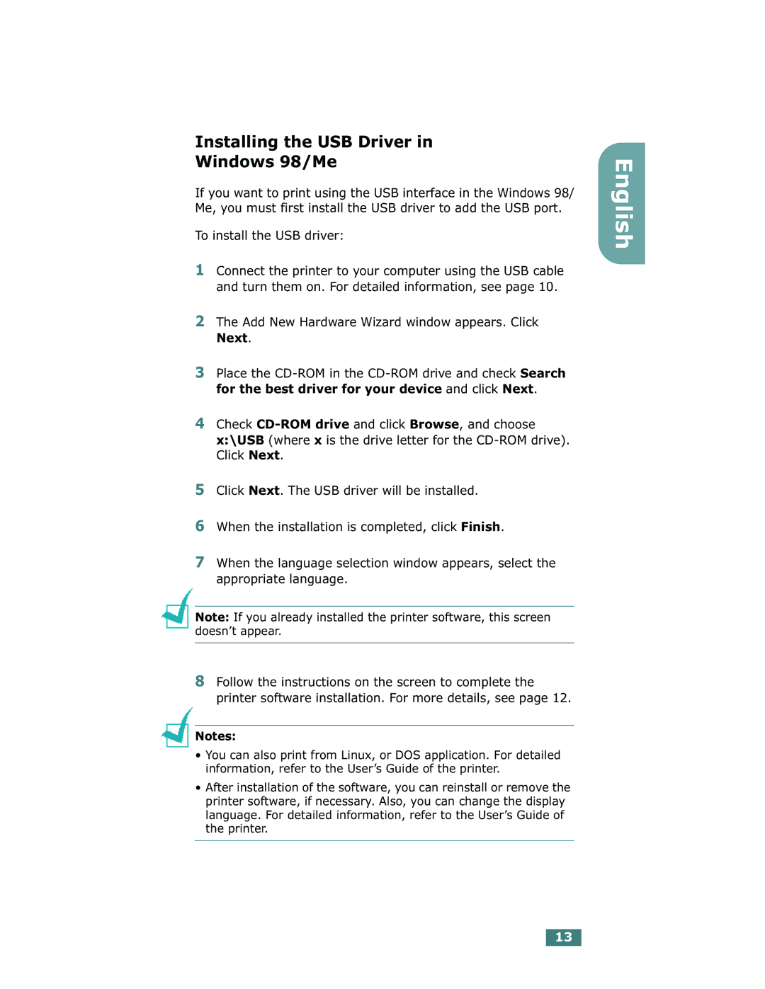 Xerox Phaser 3130 manual Installing the USB Driver Windows 98/Me, To install the USB driver 