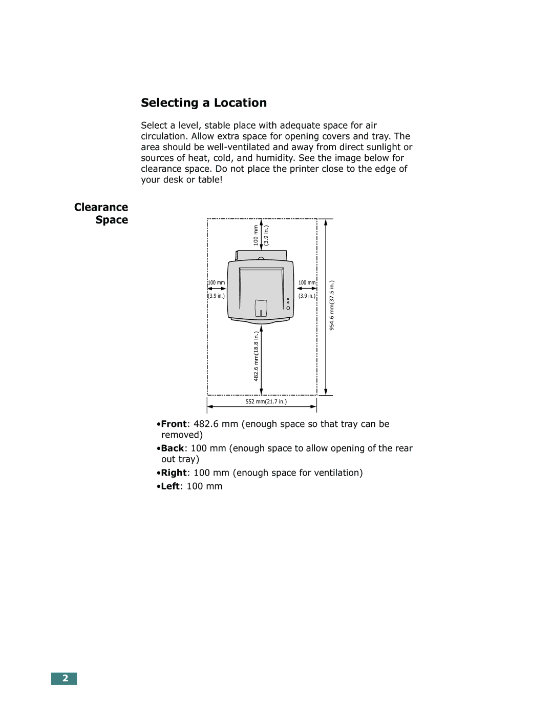 Xerox Phaser 3130 manual Selecting a Location, Clearance Space 