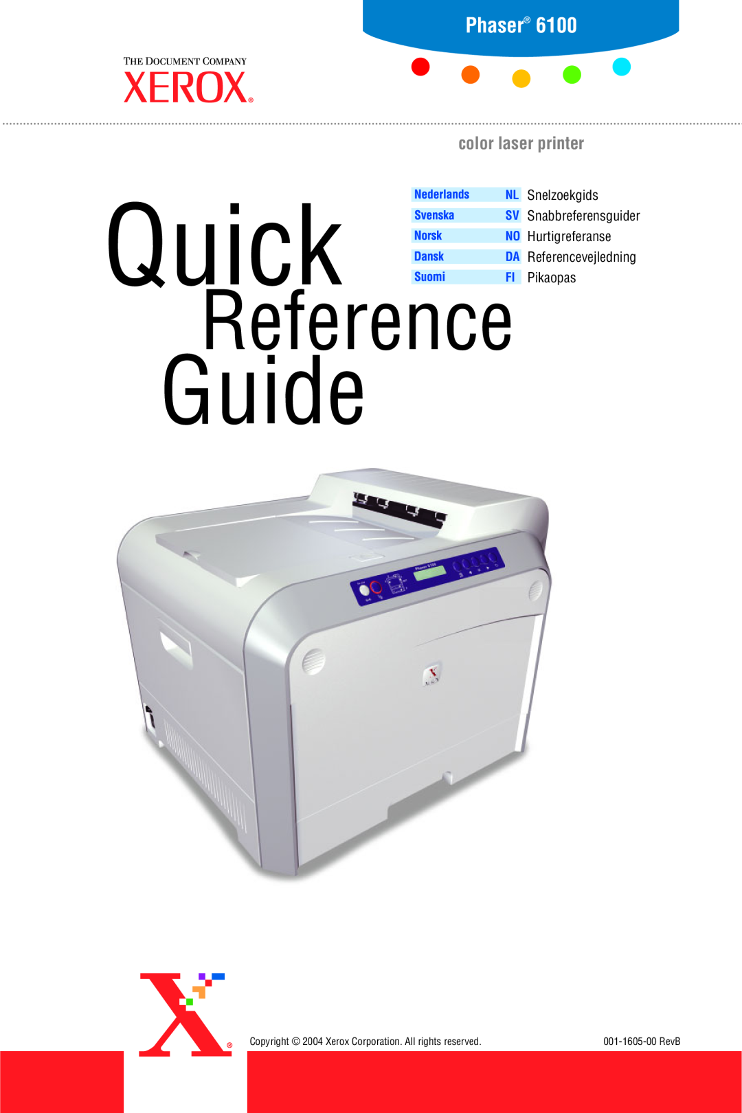 Xerox Phaser 6100 manual Quick, Guide, Reference, color laser printer, RevB 