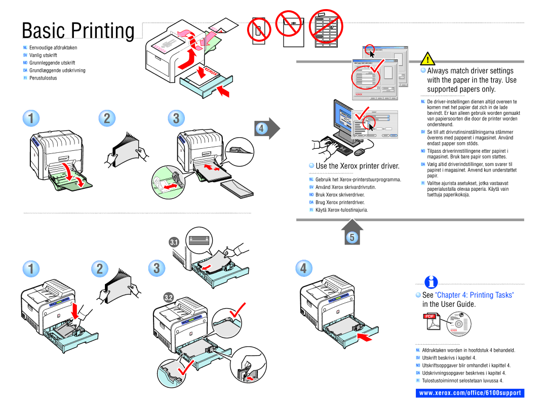 Xerox Phaser 6100 manual Basic Printing, Use the Xerox printer driver, See Printing Tasks, User Guide 