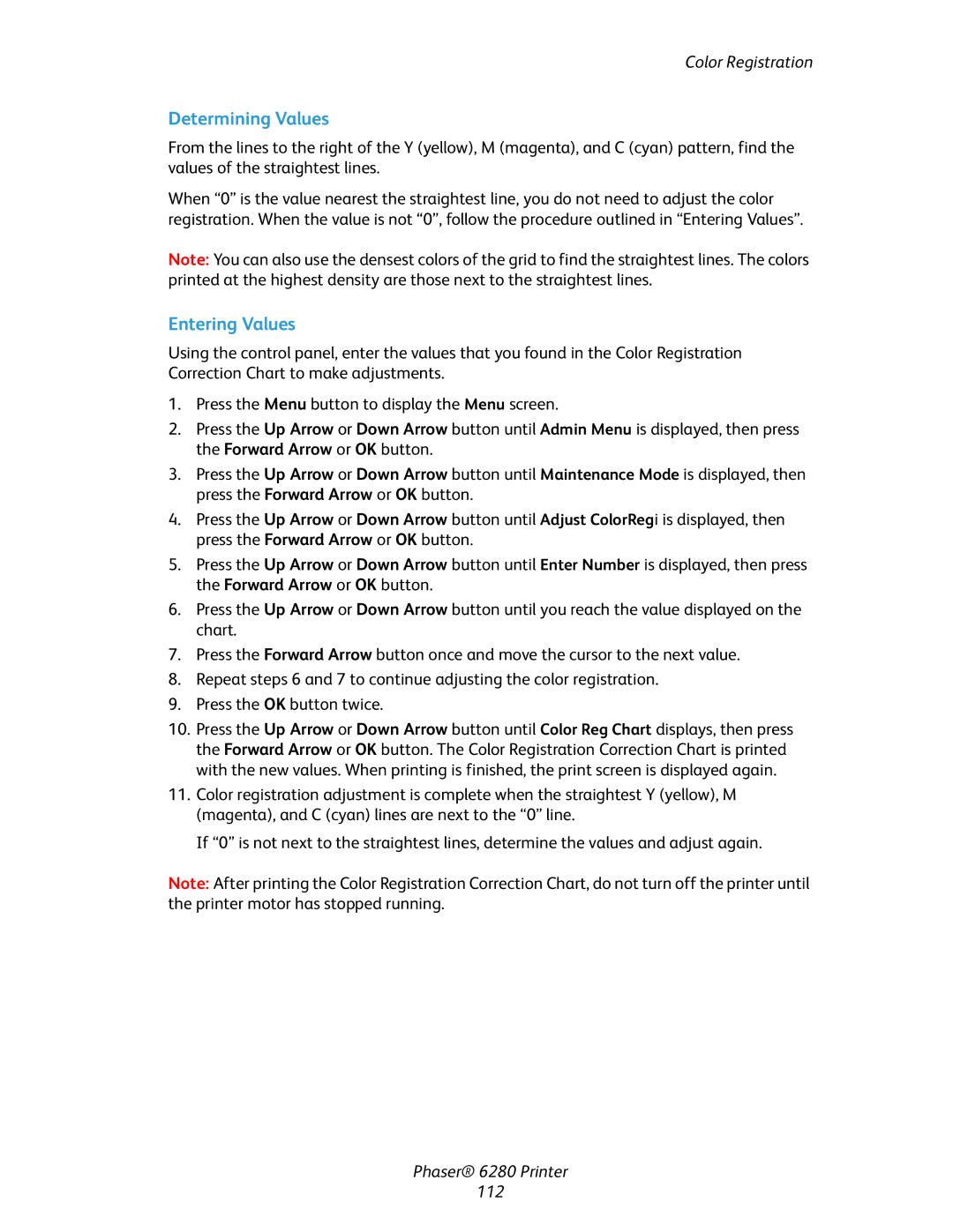 Xerox Phaser 6280 manual Determining Values, Entering Values 