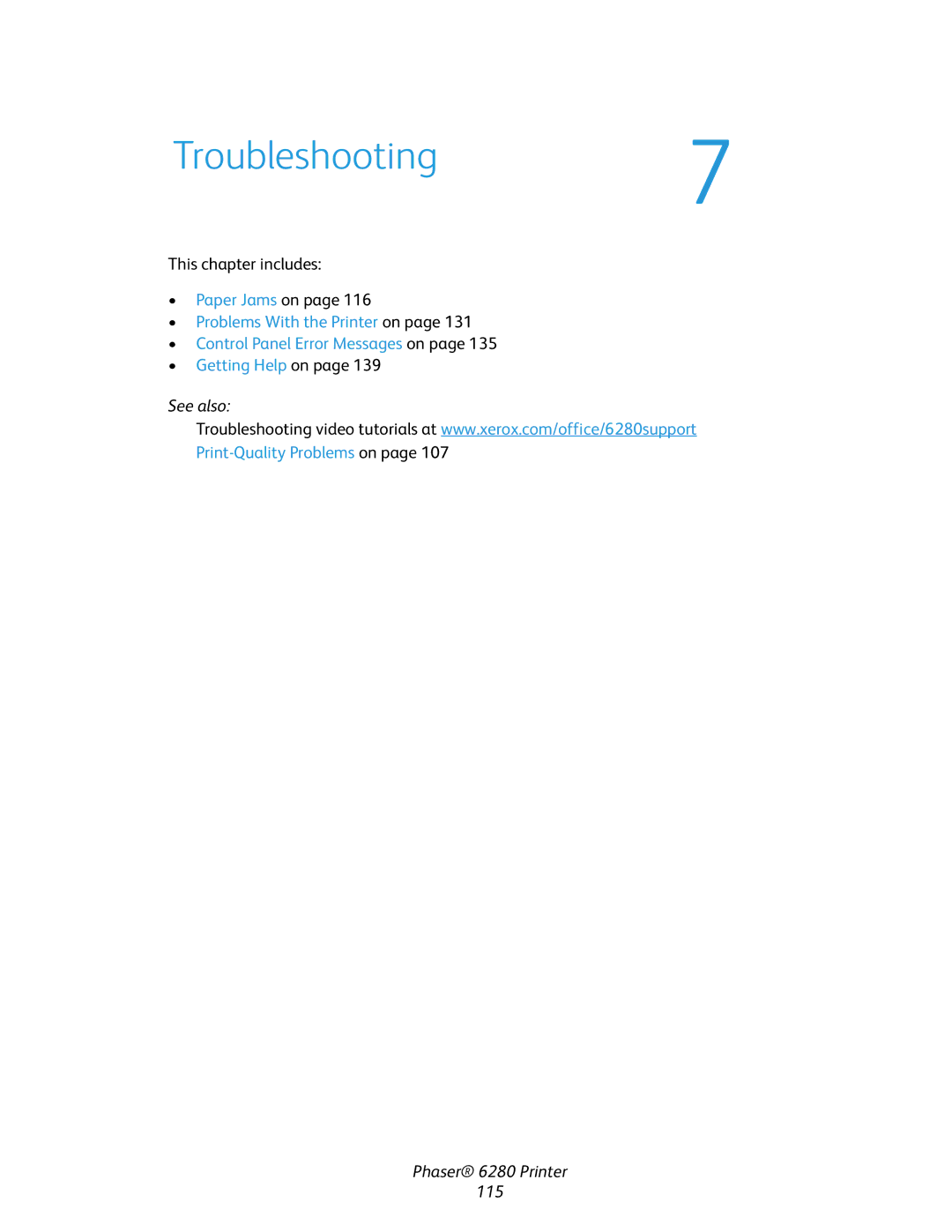 Xerox Phaser 6280 manual Troubleshooting7 