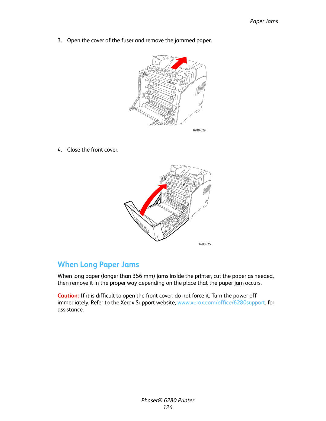 Xerox Phaser 6280 manual When Long Paper Jams 