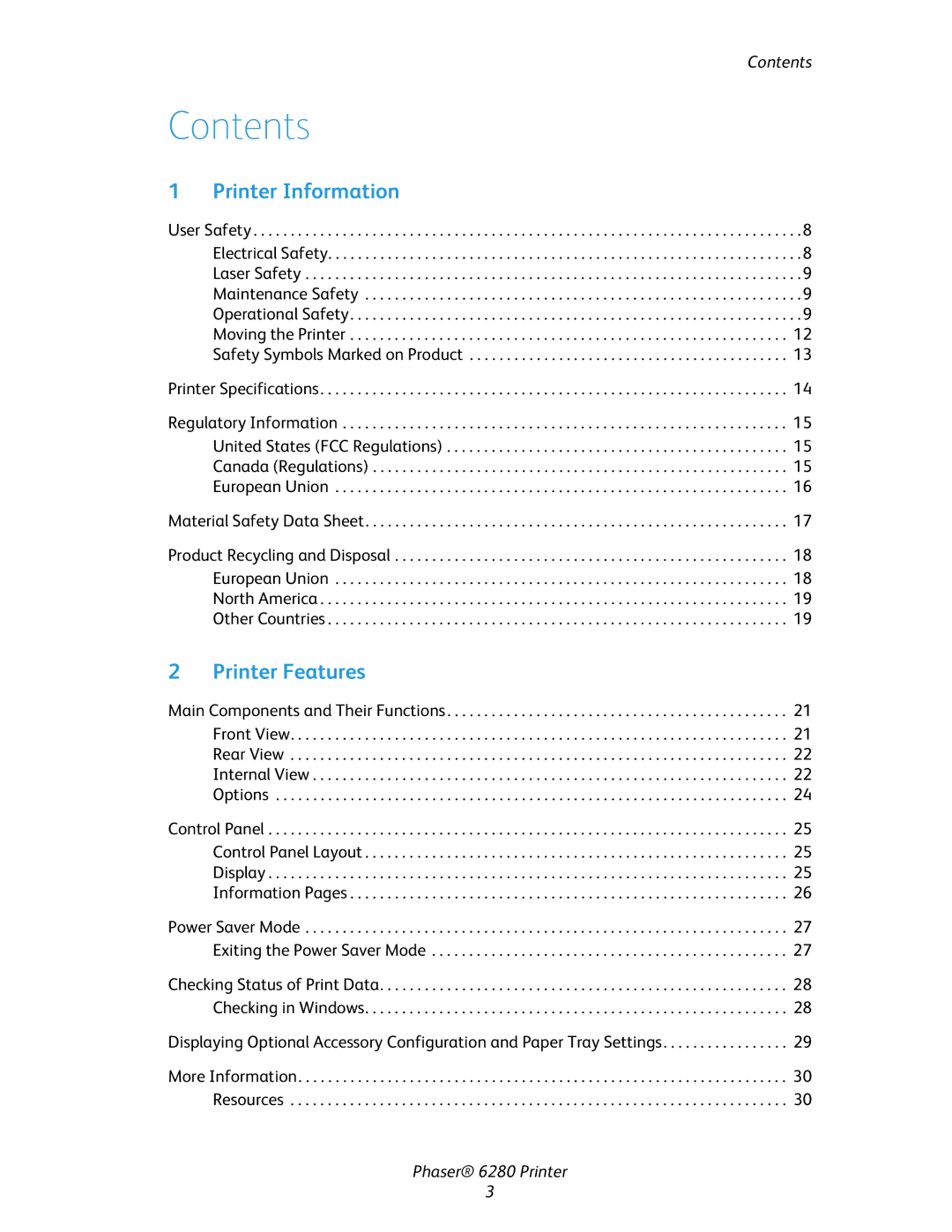 Xerox Phaser 6280 manual Contents 