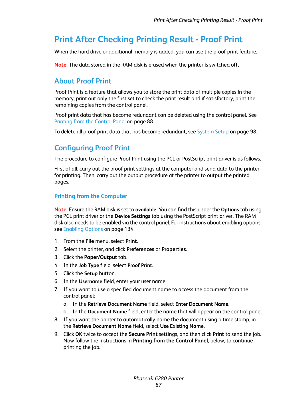 Xerox Phaser 6280 manual Print After Checking Printing Result Proof Print, About Proof Print, Configuring Proof Print 