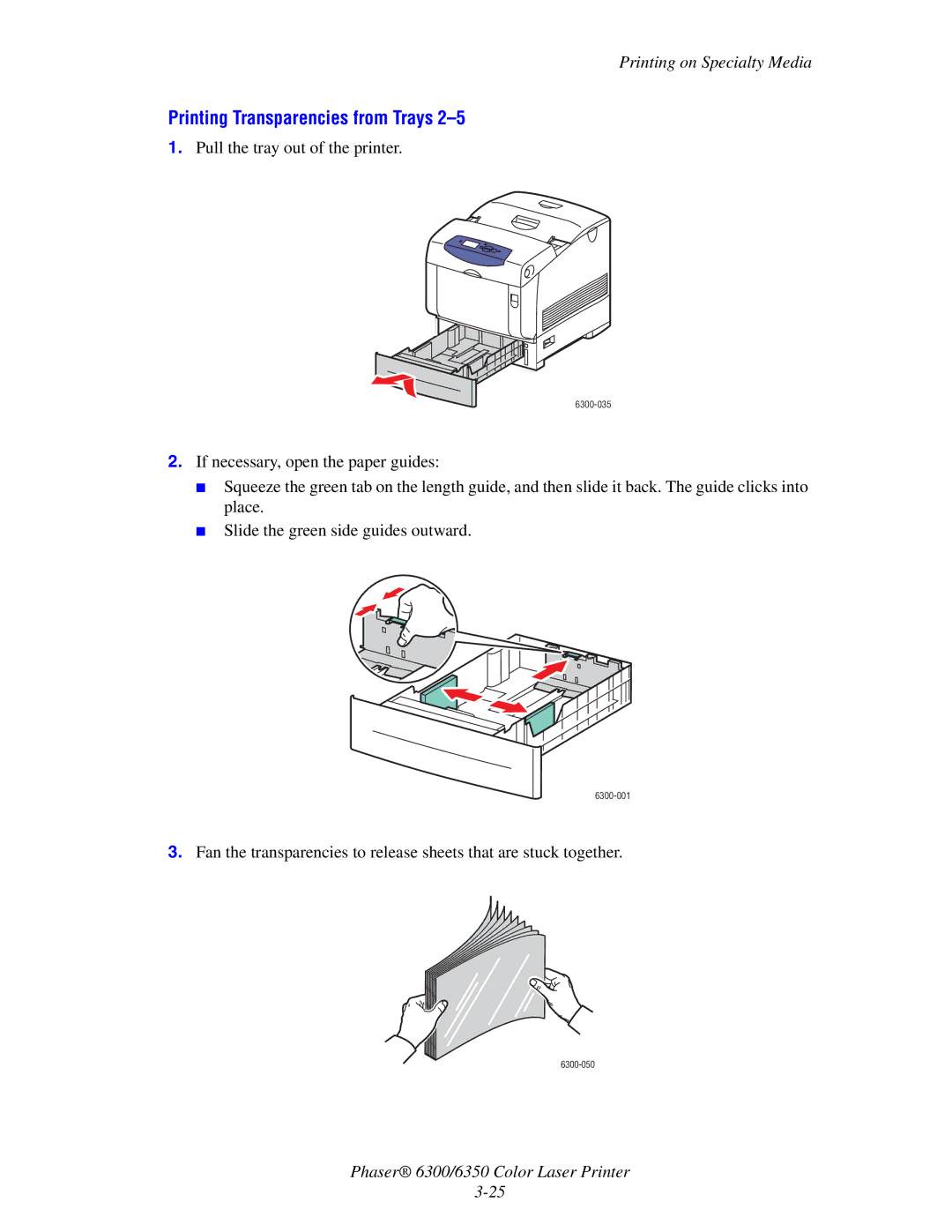 Xerox Phaser 6350, Phaser 6300 manual Printing Transparencies from Trays 