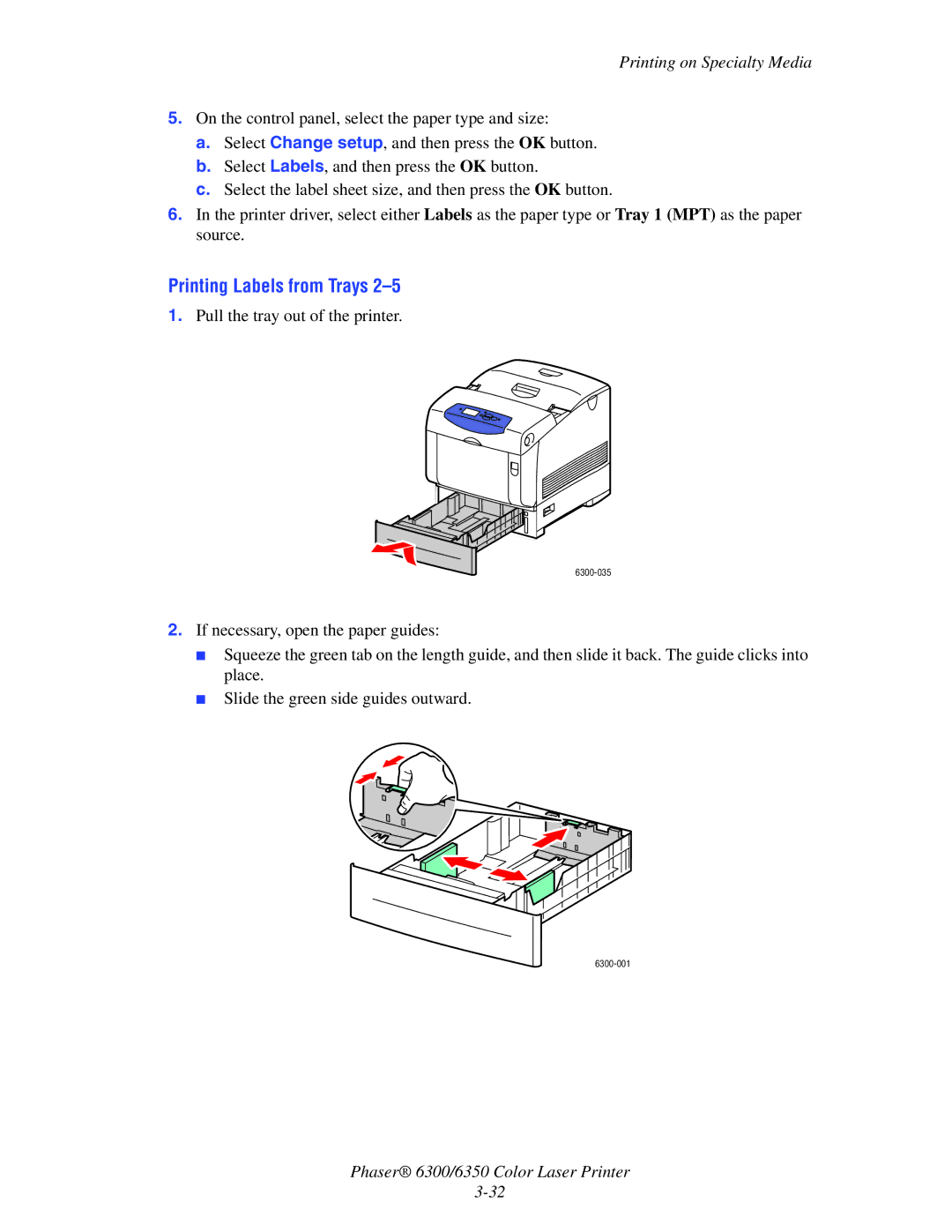 Xerox Phaser 6300, Phaser 6350 manual Printing Labels from Trays 