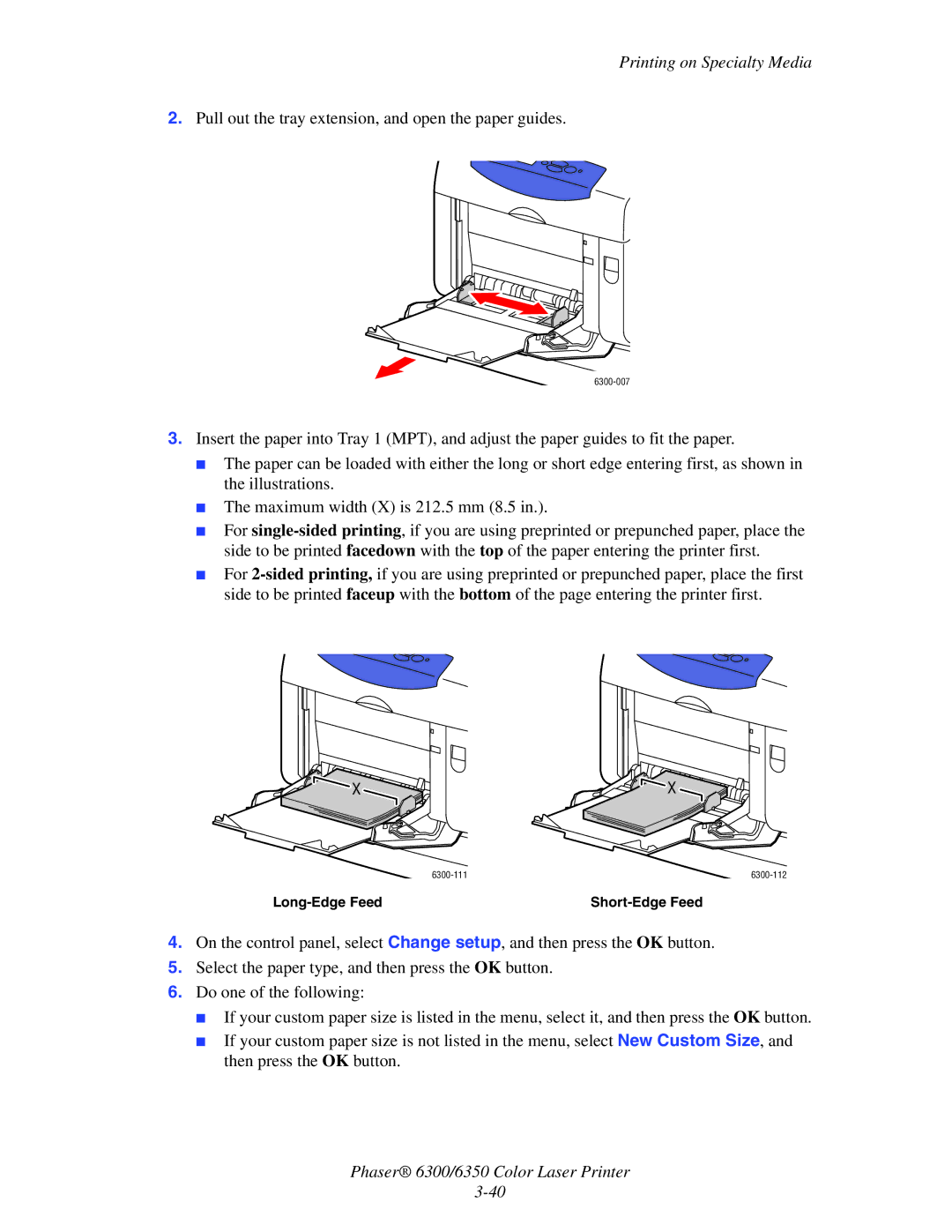 Xerox Phaser 6300, Phaser 6350 manual Long-Edge Feed Short-Edge Feed 