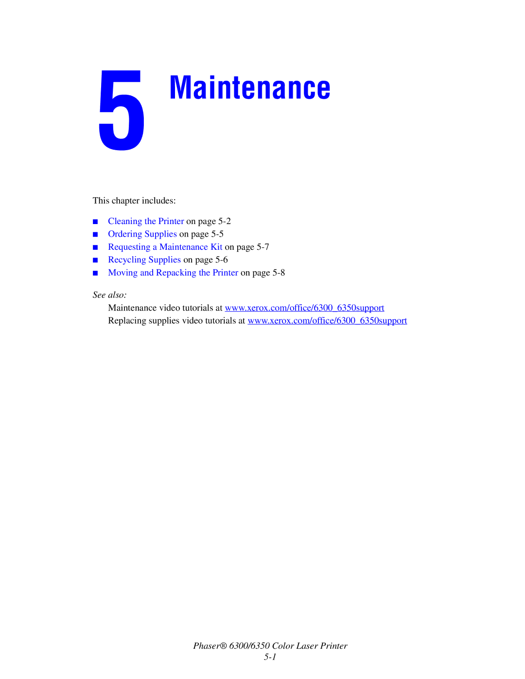 Xerox Phaser 6300, Phaser 6350 manual Maintenance 