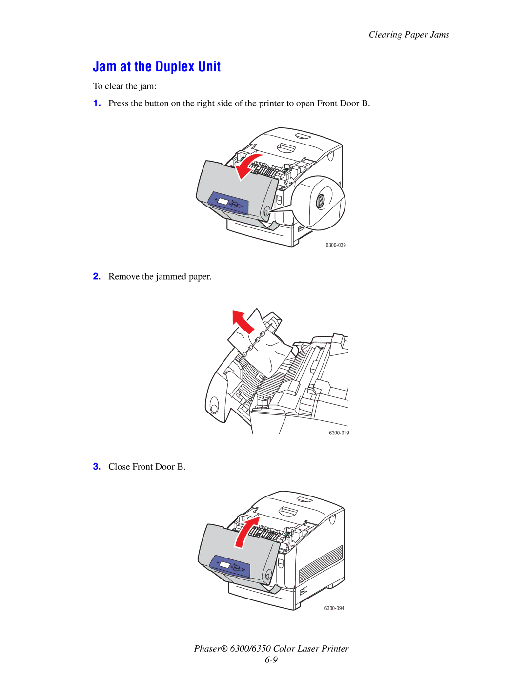 Xerox Phaser 6300, Phaser 6350 manual Jam at the Duplex Unit 