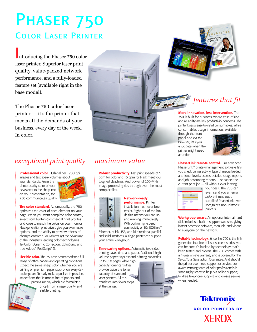 Xerox Phaser 750 software manual features that fit, exceptional print quality, maximum value, C Olor L Aser Printer 