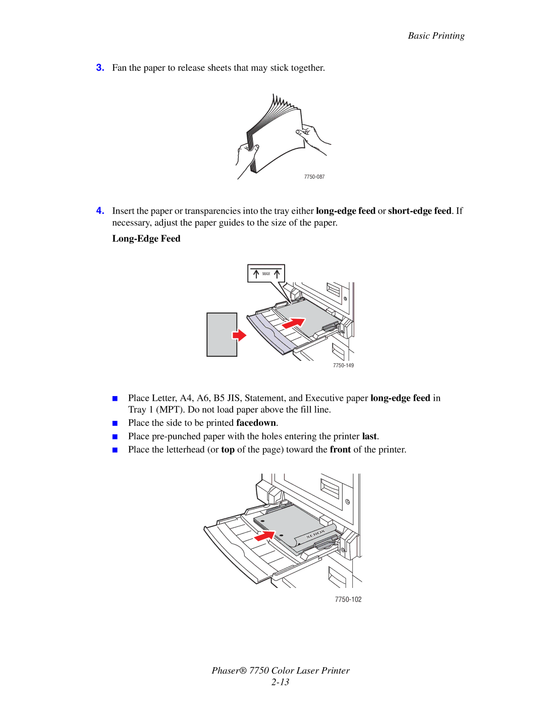 Xerox Phaser 7750 manual Long-Edge Feed 