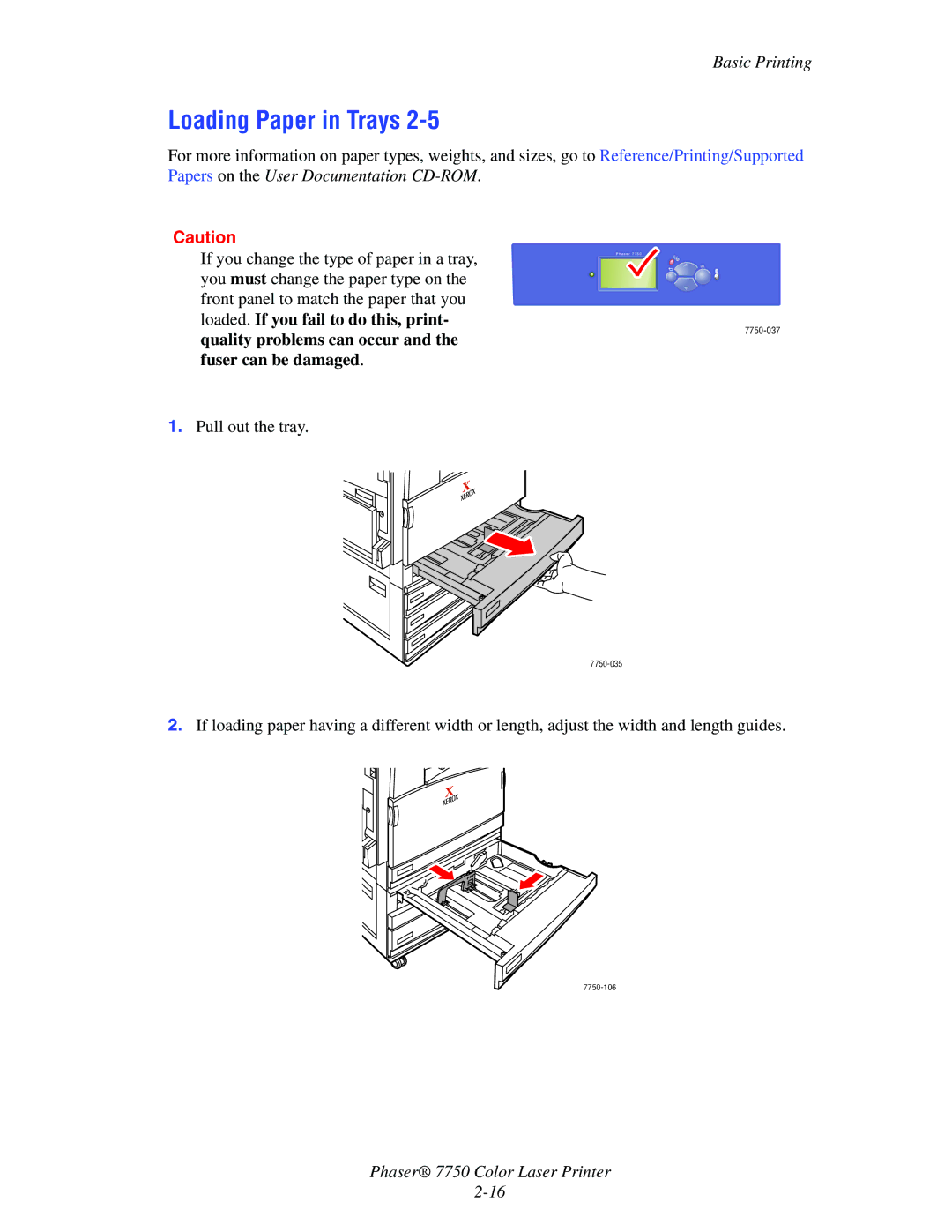 Xerox Phaser 7750 manual Loading Paper in Trays 