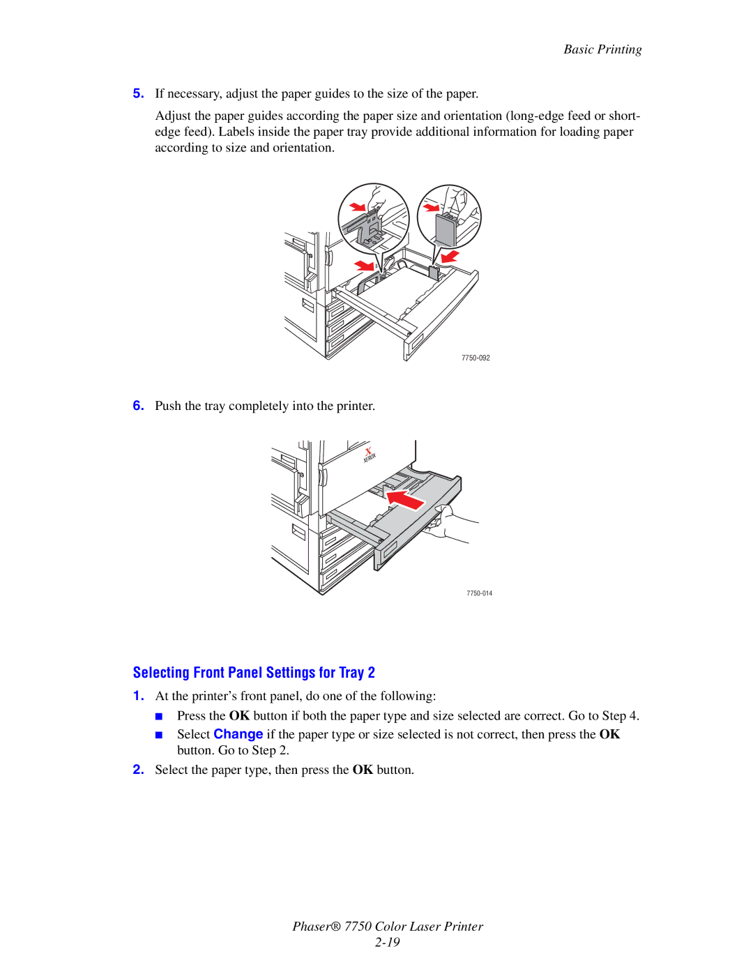 Xerox Phaser 7750 manual Selecting Front Panel Settings for Tray 