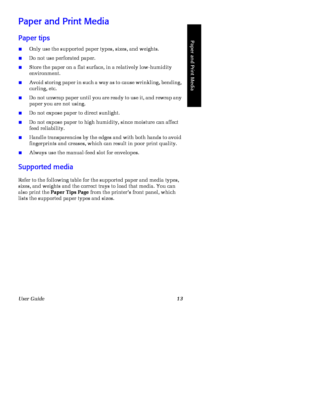 Xerox Phaser 860 manual Paper and Print Media, Paper tips, Supported media, User Guide 
