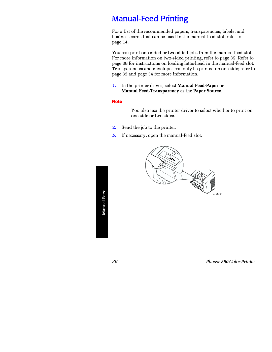 Xerox manual Manual-Feed Printing, Manual Feed, Phaser 860 Color Printer 