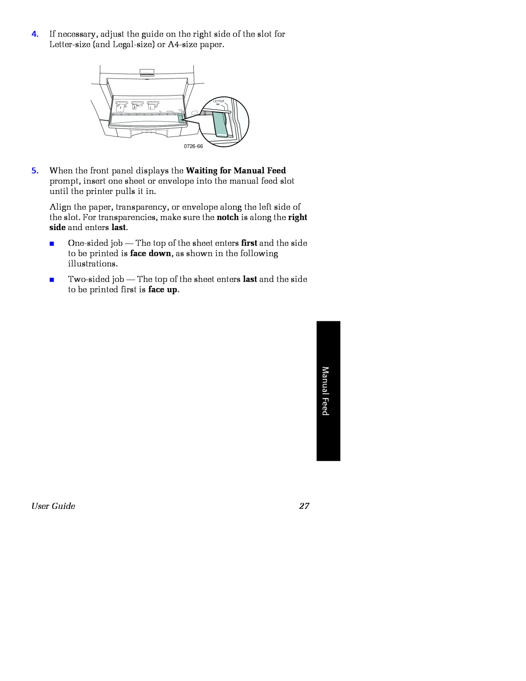 Xerox Phaser 860 manual Manual Feed, User Guide, LETTER A4, Letter, Executive 
