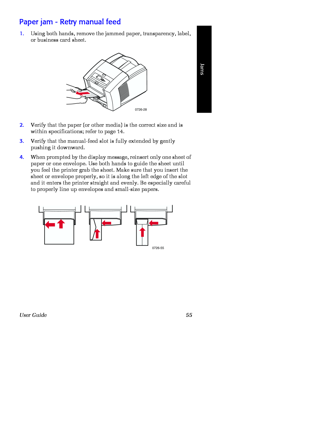 Xerox Phaser 860 Paper jam - Retry manual feed, Jams, User Guide 