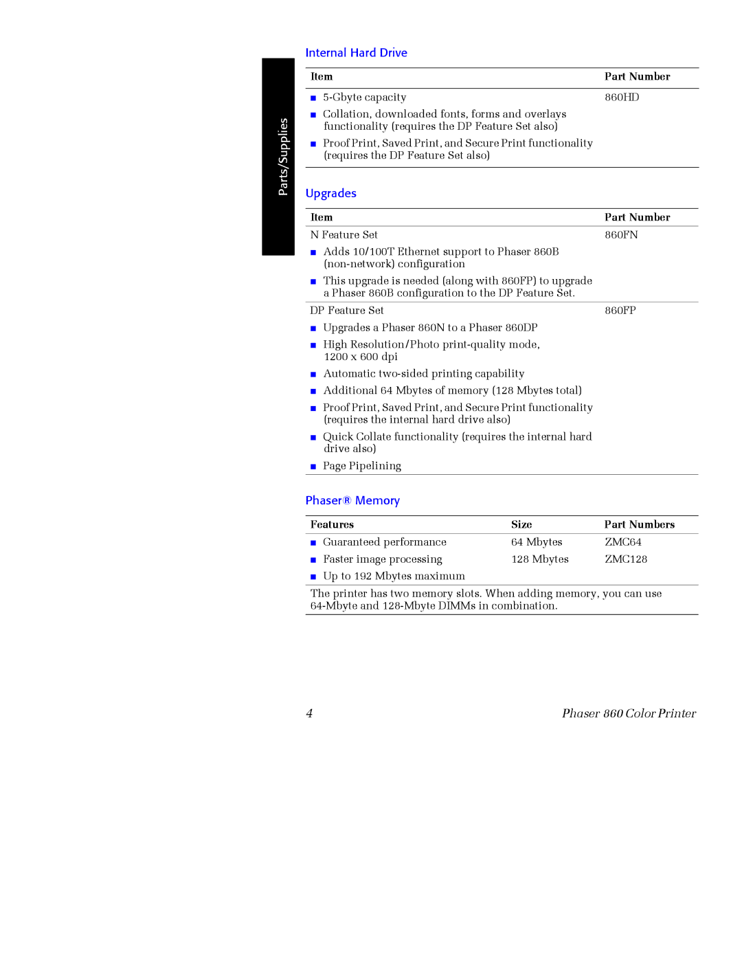 Xerox Phaser 860 manual Internal Hard Drive 