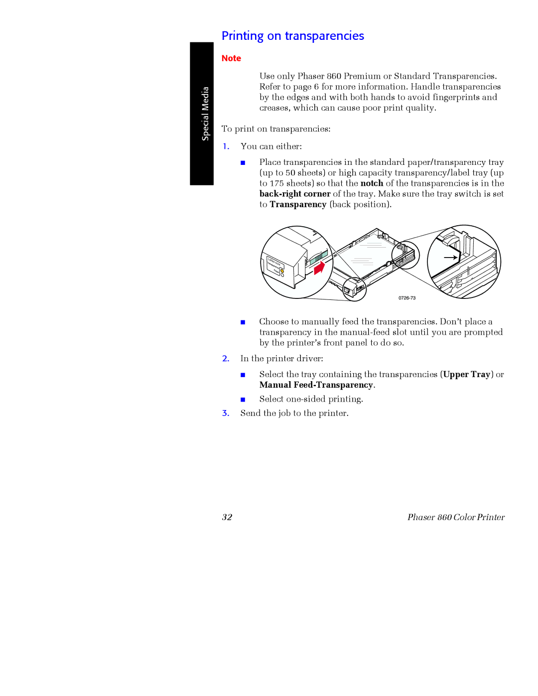 Xerox Phaser 860 manual Paper, Printing on transparencies 