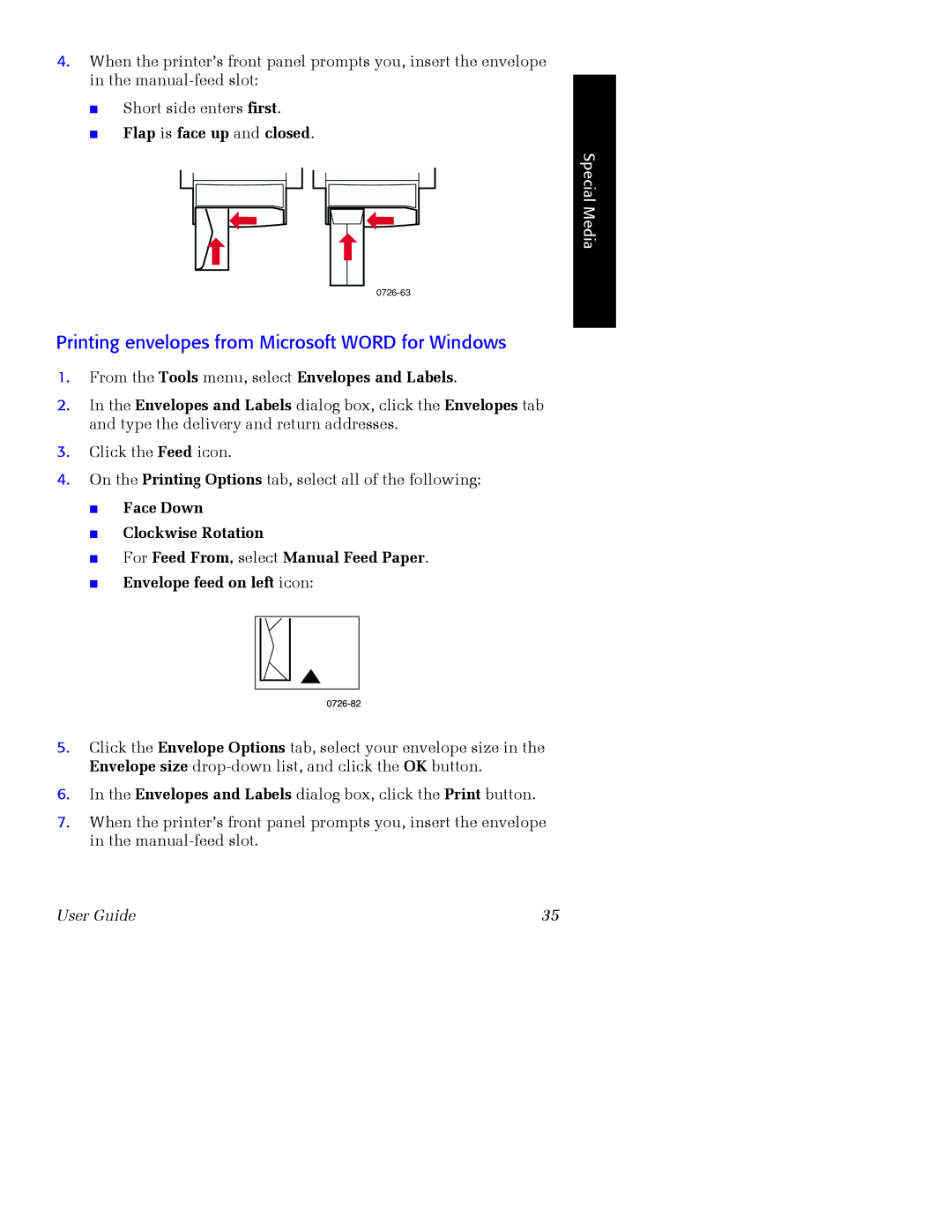 Xerox Phaser 860 manual Printing envelopes from Microsoft Word for Windows, Flap is face up and closed 