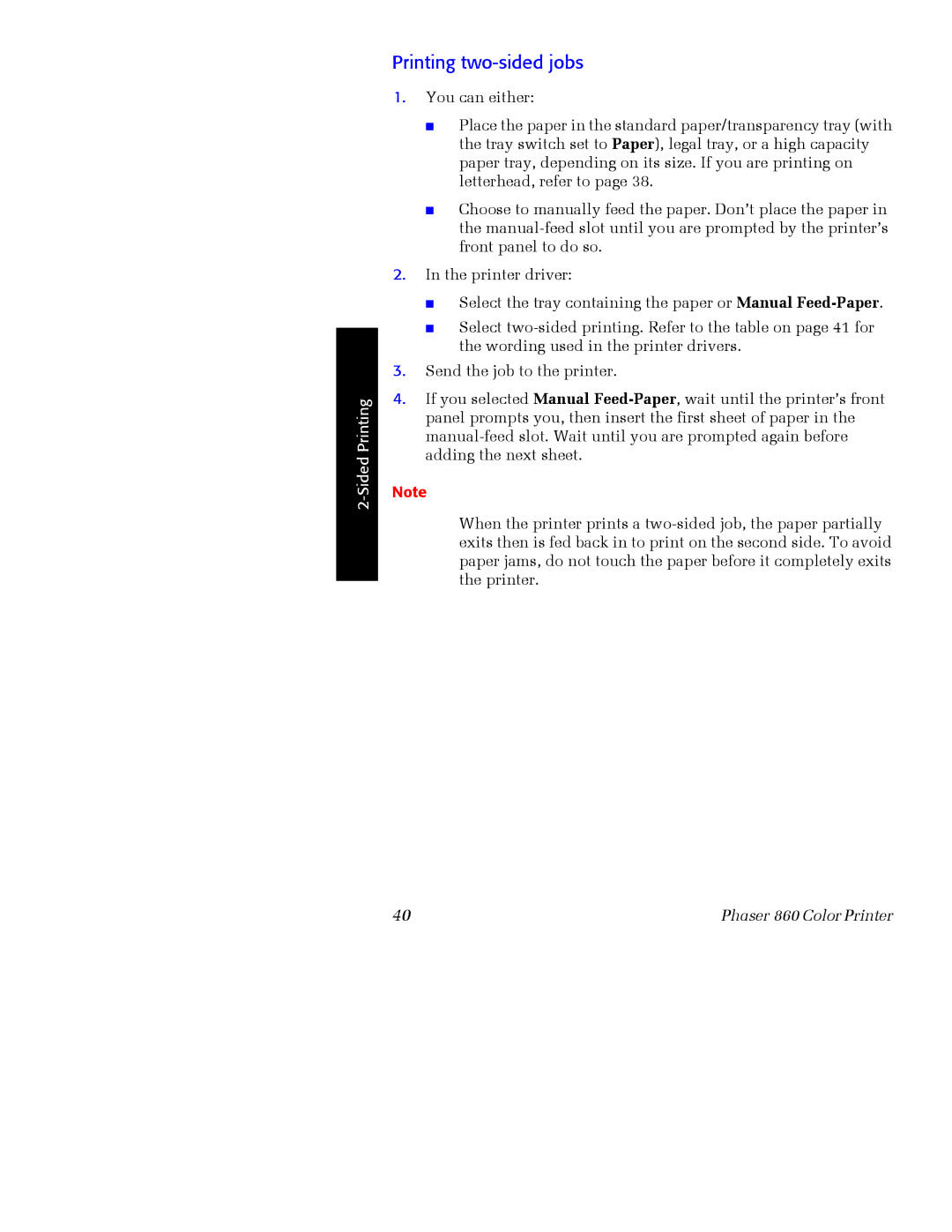 Xerox Phaser 860 manual Printing two-sided jobs 