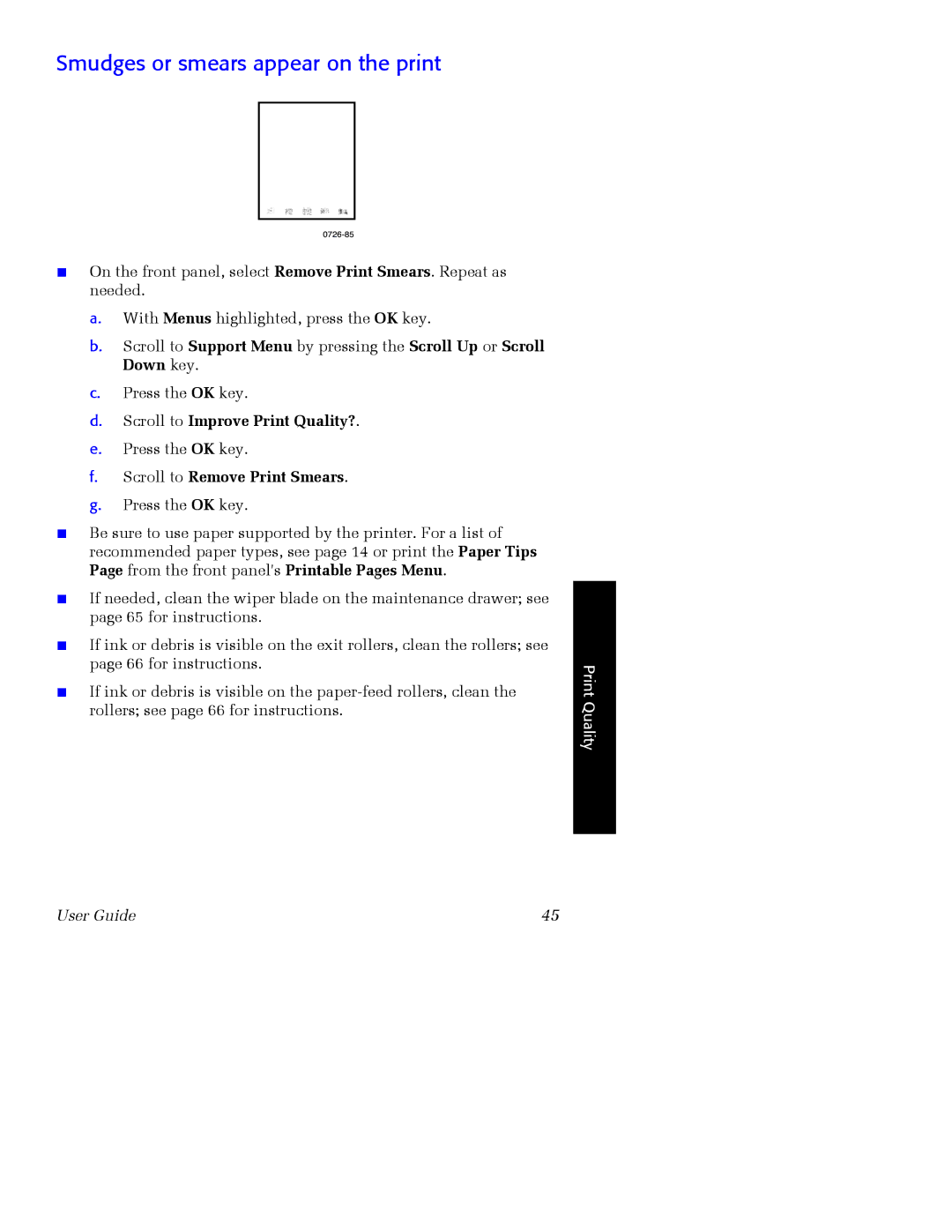 Xerox Phaser 860 manual Smudges or smears appear on the print, Scroll to Remove Print Smears 