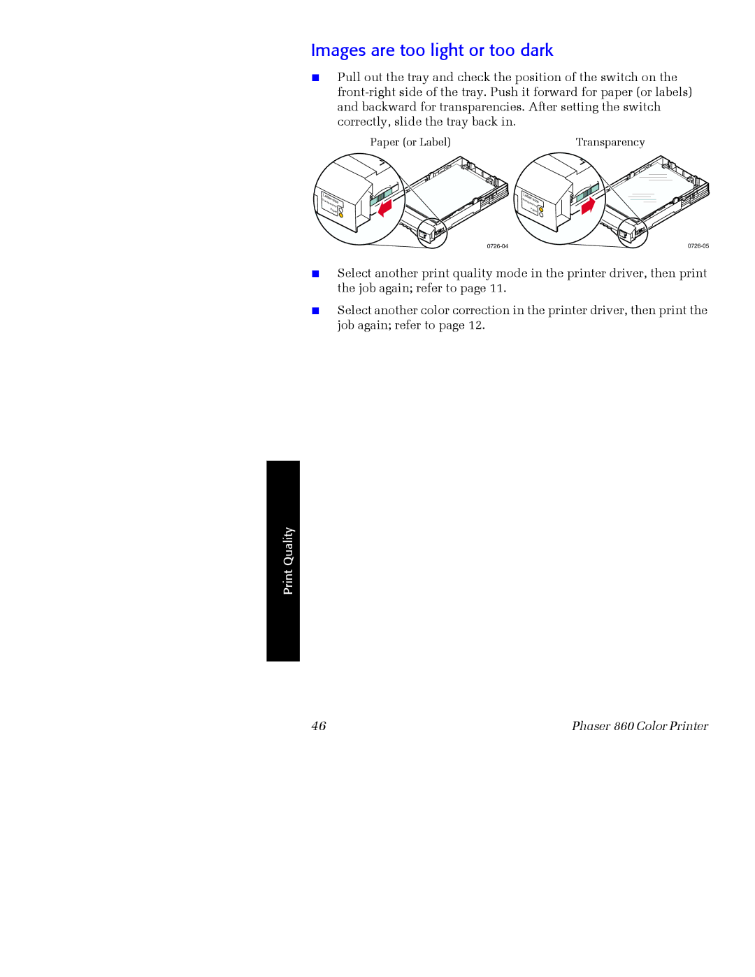 Xerox Phaser 860 manual Images are too light or too dark 