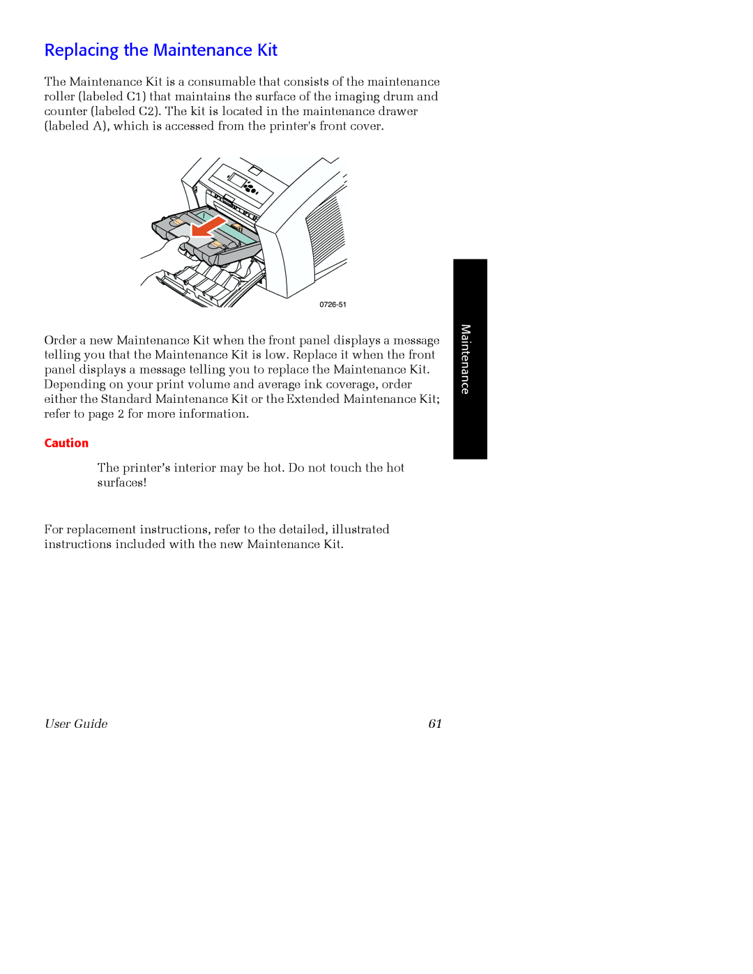 Xerox Phaser 860 manual 0726-51, Replacing the Maintenance Kit 