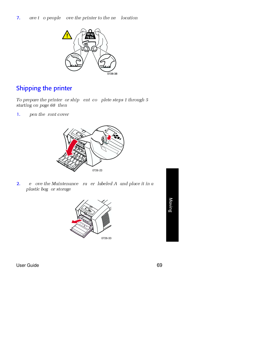 Xerox Phaser 860 manual Shipping the printer 