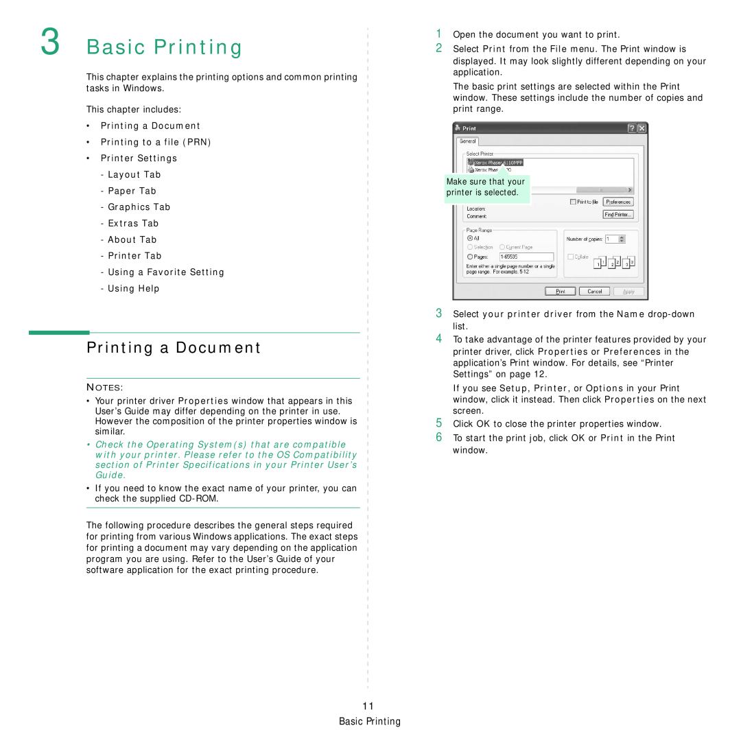 Xerox Printer fwww Basic Printing, Printing a Document Printing to a file PRN, •Printer Settings Layout Tab Paper Tab 