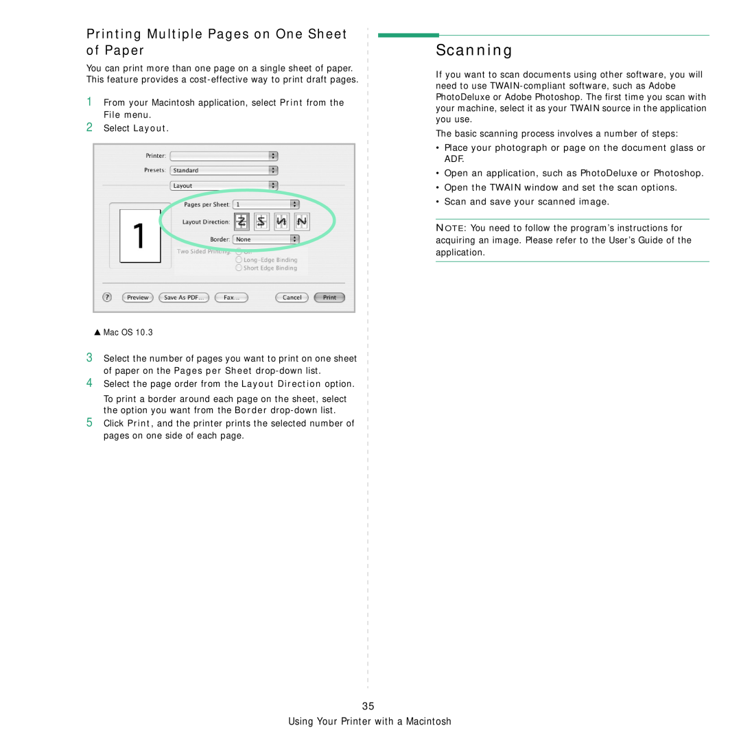 Xerox Printer fwww manual Scanning, Printing Multiple Pages on One Sheet of Paper 