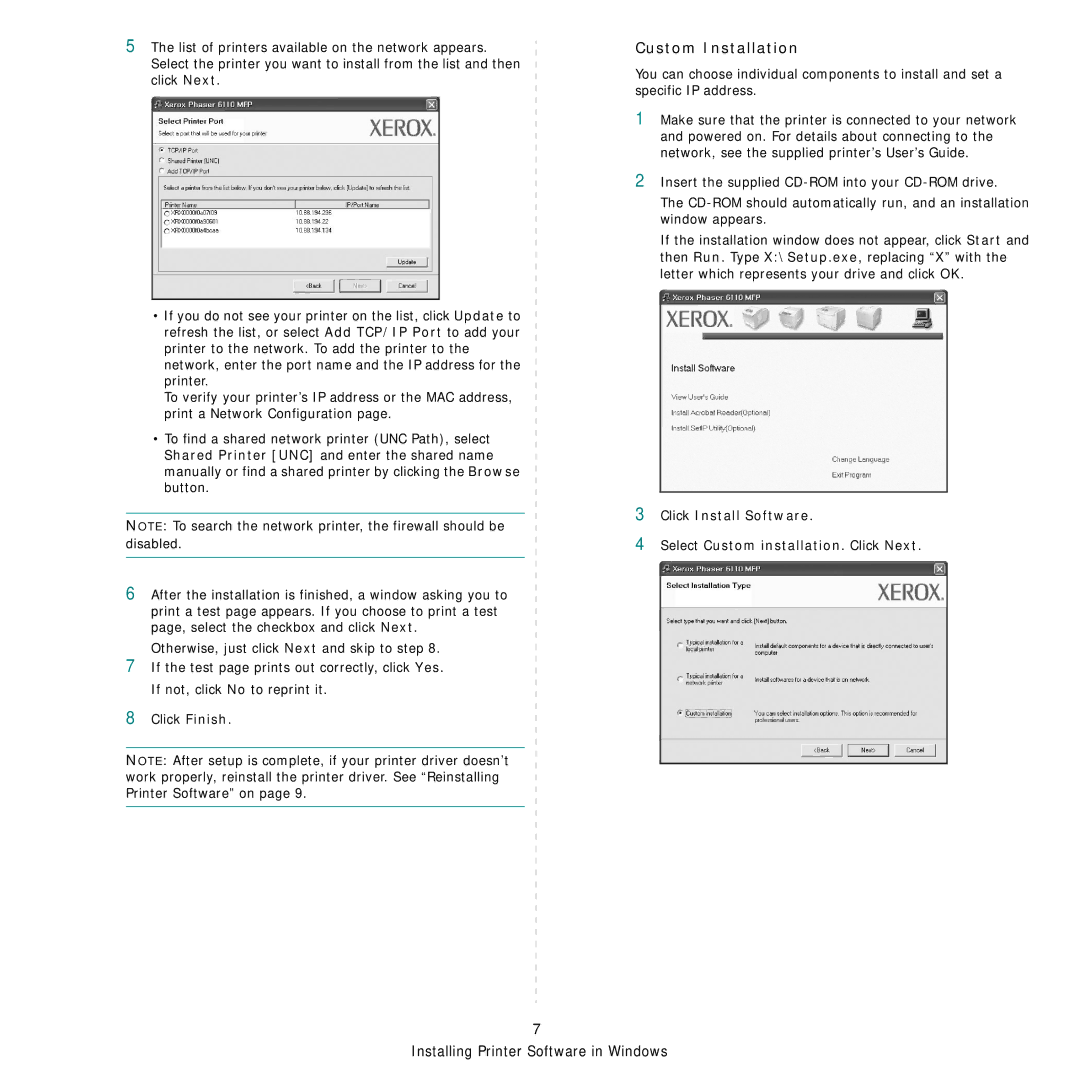 Xerox Printer fwww manual Custom Installation 